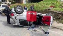 Ataşehir'de sürücüsünün direksiyon hakimiyetini kaybettiği otomobil takla attı