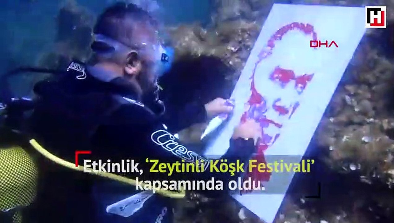 Deniz altında Atatürk portresi yaptı