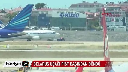 Belarus uçağından kalkış sırasında dumanlar yükseldi