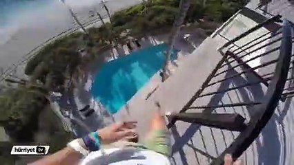 Kaçak girdiği sitenin havuzuna böyle atladı
