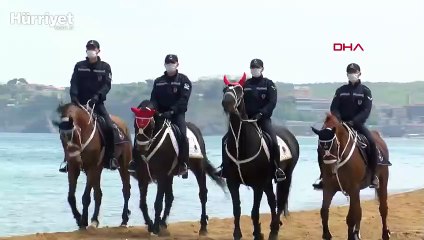 İstanbul'da sokağa çıkma yasağında sahillerde atlı birliklerle denetim 