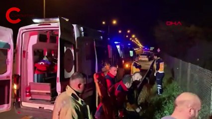 TEM Otoyolu'nda kontrolden çıkan minibüs ağaçlık alana uçtu: 2 yaralı