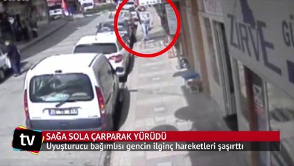 Uyuşturucu bağımlısı gencin ilginç halleri kamerada
