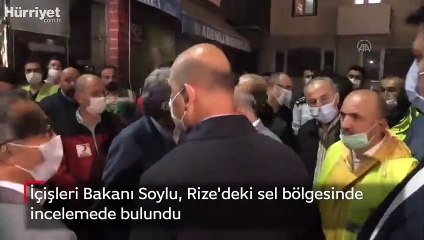 İçişleri Bakanı Soylu, Rize'deki sel bölgesinde incelemede bulundu
