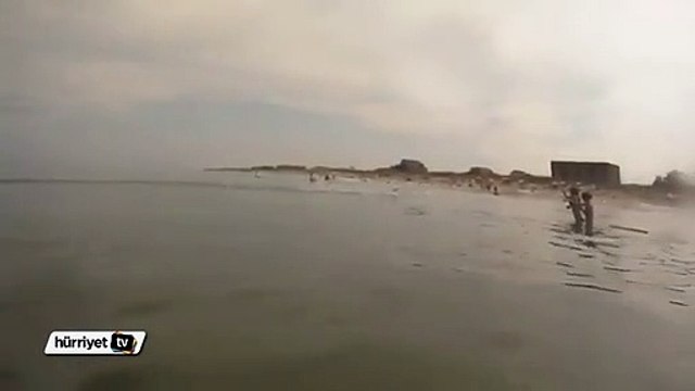 Orkinos balıklarının sahilde toplu geçişi