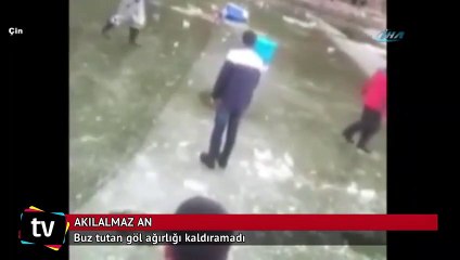 Buz tutan göl ağırlığı kaldıramadı!