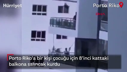 Porto Riko'da bir kişi çocuğu için 8'inci kattaki balkona salıncak kurdu
