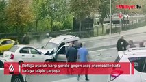 Eyüpsultan'da feci kaza: Refüjü aşarak karşı şeride uçan araç otomobile çarptı
