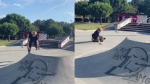 Young roller-skater eats a humble pie while attempting a fakie