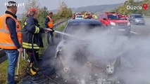 TEM'de alev alan otomobil yandı