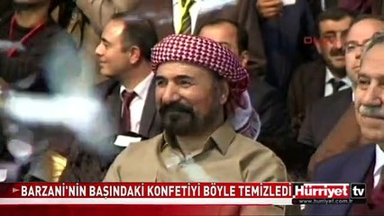 BAŞBAKAN ERDOĞAN BARZANİ'NİN BAŞINDAKİ KONFETİLERİ BÖYLE TEMİZLEDİ