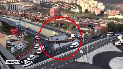 TIR sürücüsünün zor anları kamerada