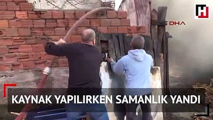 Kaynak yapılırken samanlık yandı