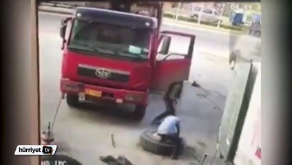 Lastik bomba gibi patladı