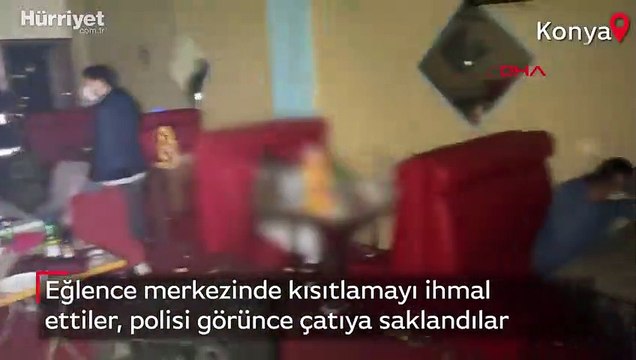 Eğlence merkezinde kısıtlamayı uymadılar, polisi görünce çatıya saklandılar