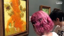 Just Stop Oil protestors throw soup over Van Gogh's Sunflowers painting at National Gallery