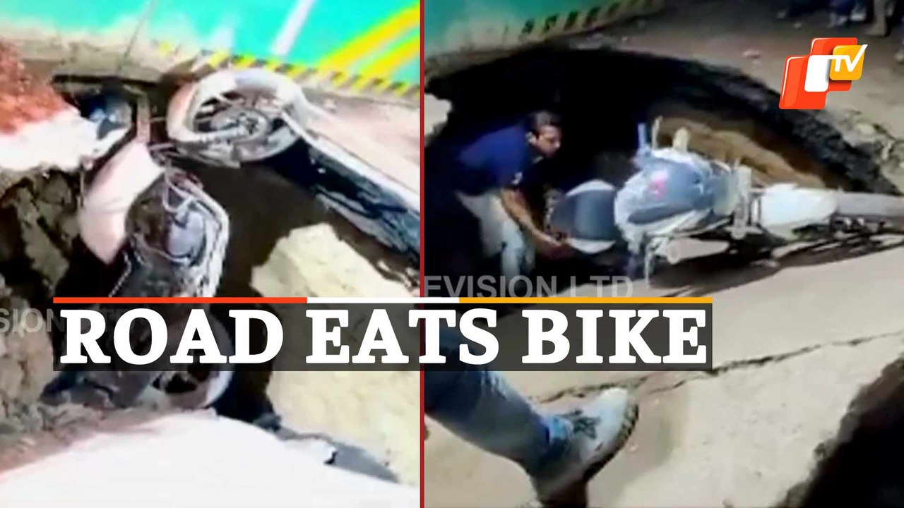 Motorcycle Falls Into Massive Sinkhole In Kanpur