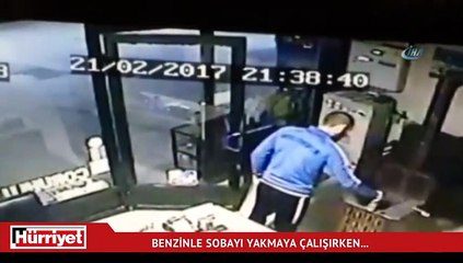Benzinle sobayı yakmaya çalışırken kendini yaktı