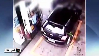 Benzin pompası kadın çalışanın üzerine devrildi