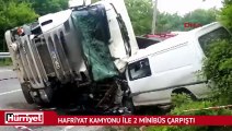 Beykoz'da hafriyat kamyonu ile 2 minibüs çarpıştı