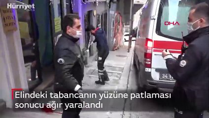 Elindeki tabancanın yüzüne patlaması sonucu ağır yaralandı