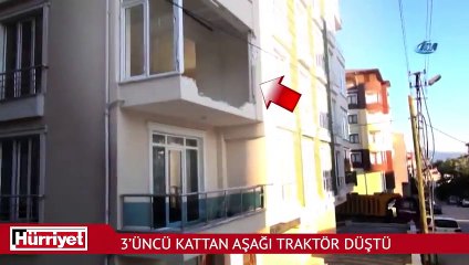 Bilecik'te inanılmaz kaza! 3’üncü kattan aşağı traktör düştü