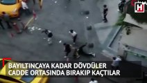 Beyoğlu'nda eğlence mekanı çıkışı tekme tokat kavga kamerada