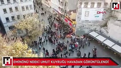 Eminönü'ndeki umut kuyruğu havadan görüntülendi
