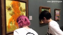 Art lovers throw sup over Van Gogh's Sunflowers painting at the National Gallery in London