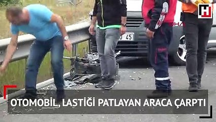 Bolu'da otomobil lastiği patlayan araca çarptı