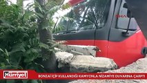 Bonzai içip kullandığı kamyonla nizamiye duvarına çarptı