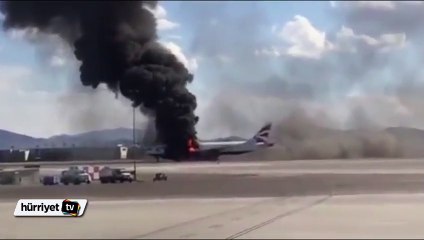 British Airways uçağının motoru pistte alev aldı