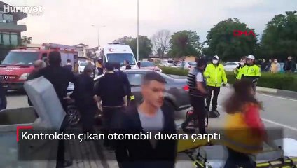 Kontrolden çıkan otomobil duvara çarptı