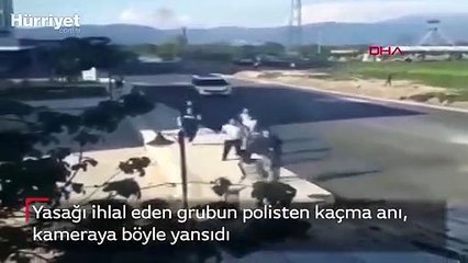 Yasağı ihlal eden grubun polisten kaçma anı kamerada