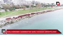 Kızıla bürünen Caddebostan sahil havadan görüntülendi