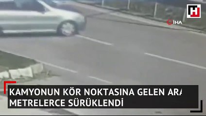 Kör noktaya denk gelen araç metrelerce böyle sürüklendi
