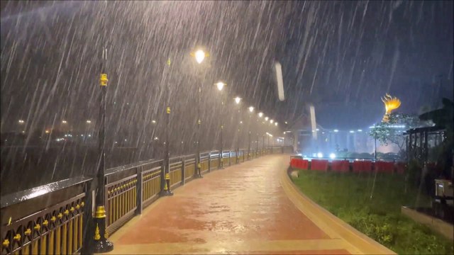 Heavy rain at Pak Kret and Koh Kret in Thailand
