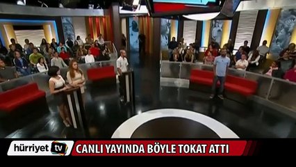 Canlı yayına dalıp tokat attı