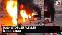 Halk otobüsü alevler içinde yandı