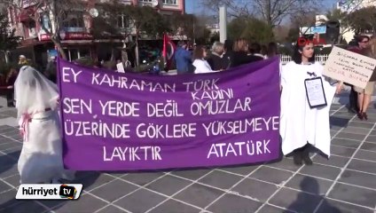 Kadına şiddete ve tecavüzlere kefenli protesto