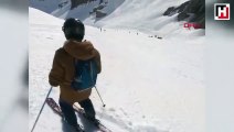 İsviçre'de çığın düşme anı kamerada