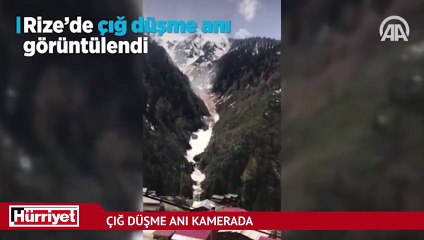 Rize'de çığ düşme anı görüntülendi