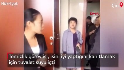 Çin'de temizlik görevlisi, işini iyi yaptığını kanıtlamak için tuvalet suyu içti