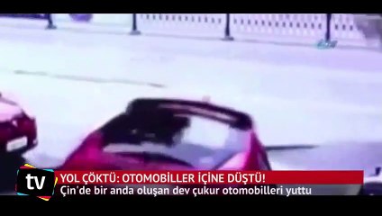 Yol çöktü otomobiller içine düştü