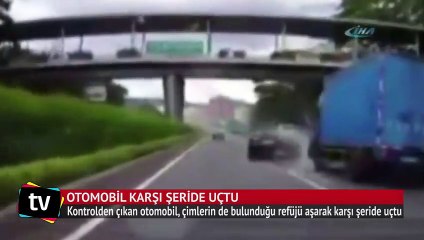 Otomobil karşı şeride uçtu