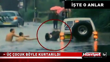 SELE KAPILAN ARAÇTAKİ ÇOCUKLAR BÖYLE KURTARILDI