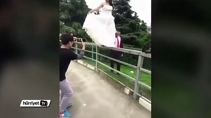Sıradışı fotoğraf çektirmek isteyen gelinin kötü sonu