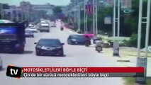 Trafik canavarı motosikletlileri böyle biçti