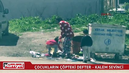 Çocukların çöpteki defter- kalem sevinci