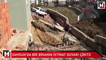 Samsun'da bir binanın istinat duvarı çöktü